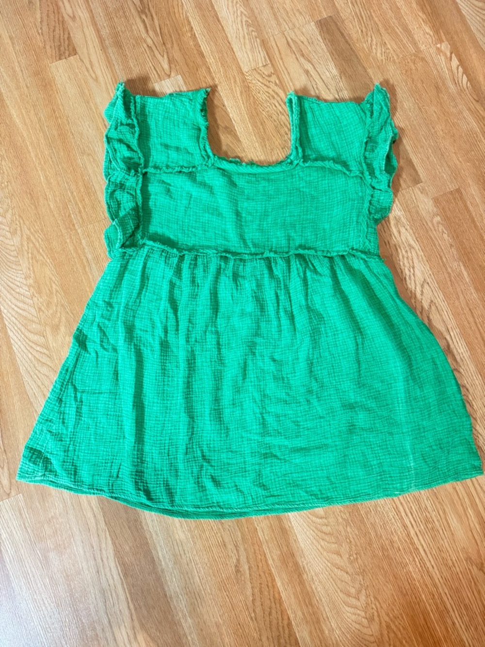 Green Ruffled Sleeve Gauze Dress
